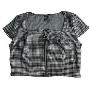 Wild Fable Houndstooth Plaid Front Zip Square Neck 90s Y2K Crop Top M